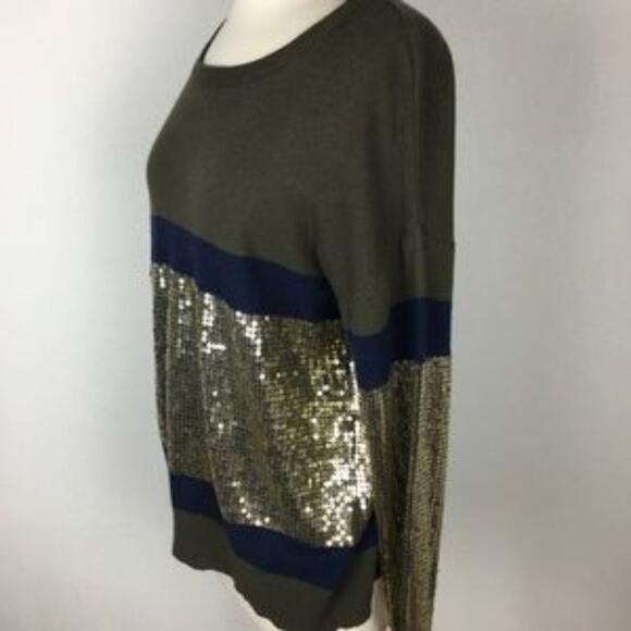 Fate Brown & Navy Wool Blend Sequined Sweater Large - Picture 3 of 8